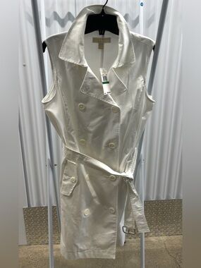 Michael Kors White Sleeveless Trench Dress- NWT- Size Large